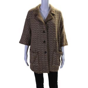 Amina Rubinacci Womens Short Sleeves Cardigan Sweater Brown Wool Size Small